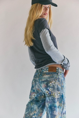 Free People We The Free Tennessee Low-Rise Illusions Jeans Floral Canvas