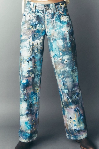 Free People We The Free Tennessee Low-Rise Illusions Jeans Floral Canvas