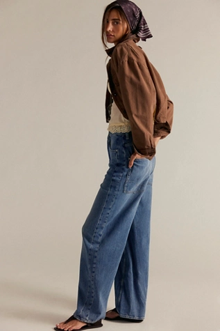 Free People We The Free Truro Baggy Puddle Jeans Water Stoned Blue