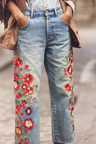 Free People We The Free Willow Floral Embroidered Jeans Retrograde