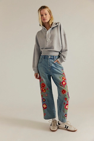 Free People We The Free Willow Floral Embroidered Jeans Retrograde