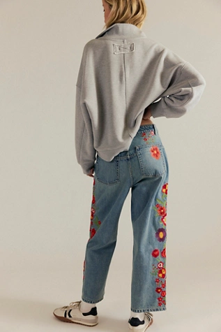 Free People We The Free Willow Floral Embroidered Jeans Retrograde