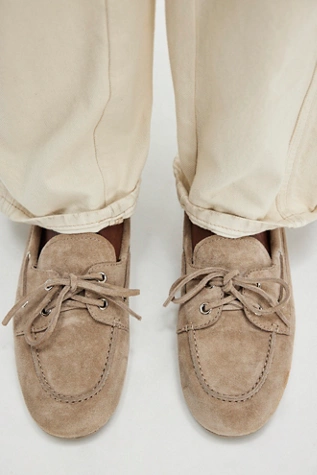 Free People Yachting Day Boat Shoes Taupe Distressed Suede