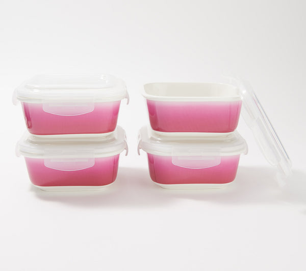 French Bull Pink Ombré 9oz Porcelain Food Storage Container Discontinued