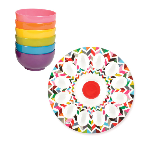 French Bull Ziggy Egg Platter & Rainbow Bowls Set Collection