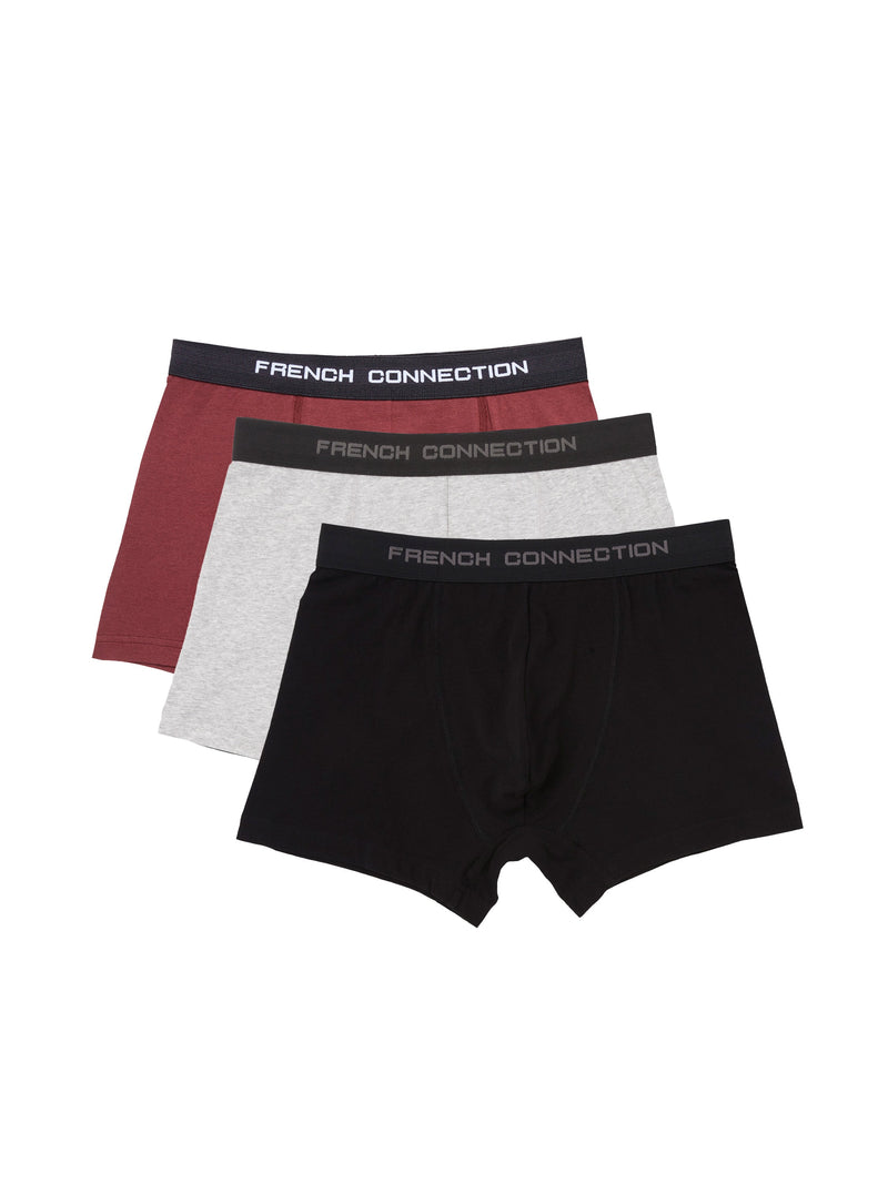 french connection 3 Pack French Connection Boxers Burgundy/Black/Grey
