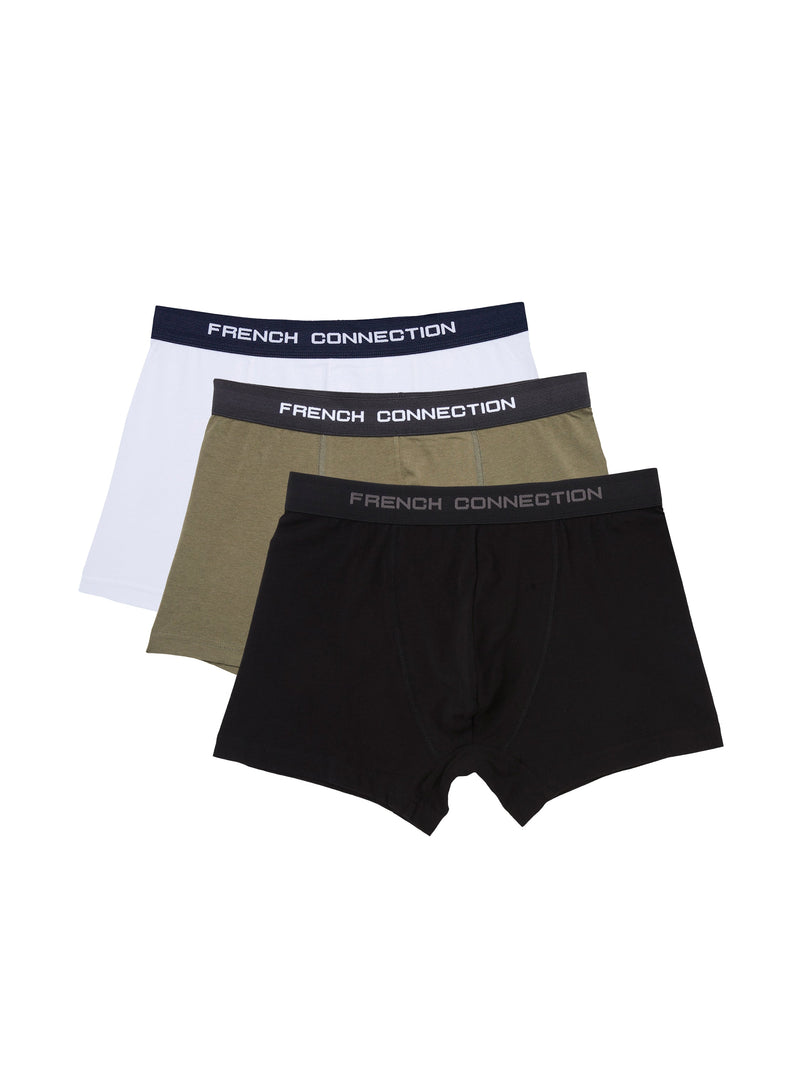 french connection 3 Pack French Connection Boxers White/Olive Gn/Black