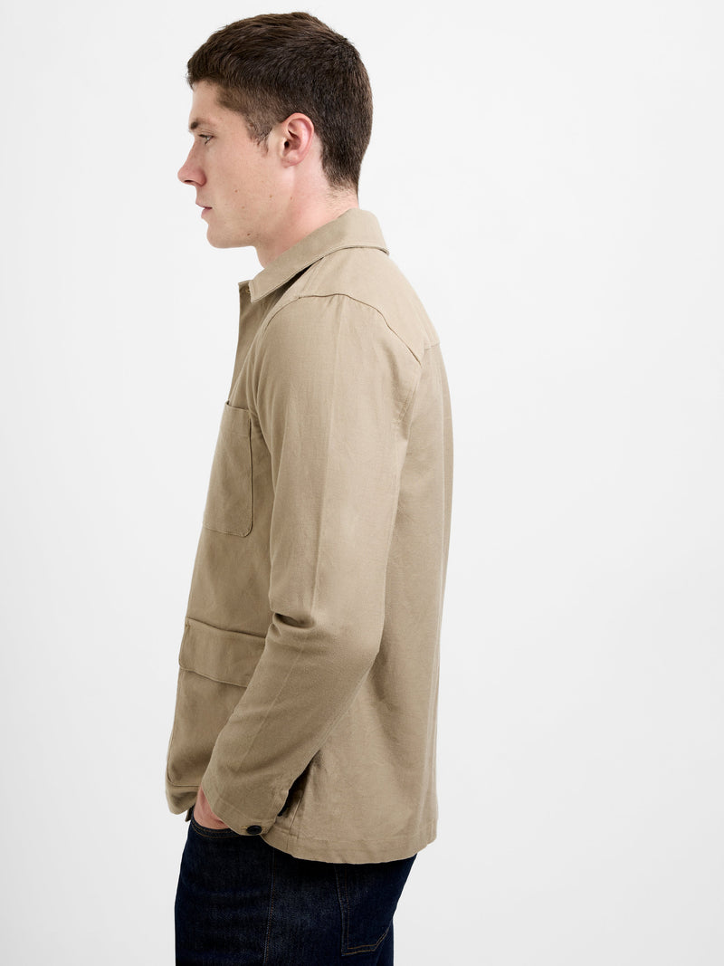 French Connection 4 Pocket Canvas Overshirt Mink Brown