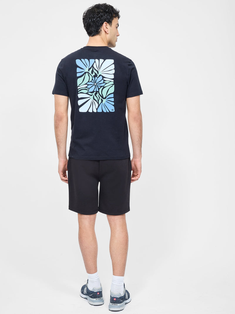 French Connection Abstract Flower Organic Graphic T-Shirt Black