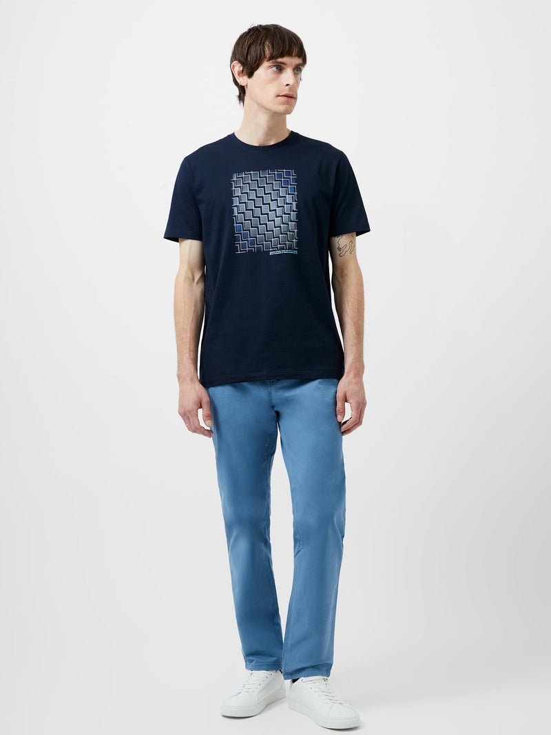 French Connection Abstract Steps Organic Graphic T-Shirt Marine
