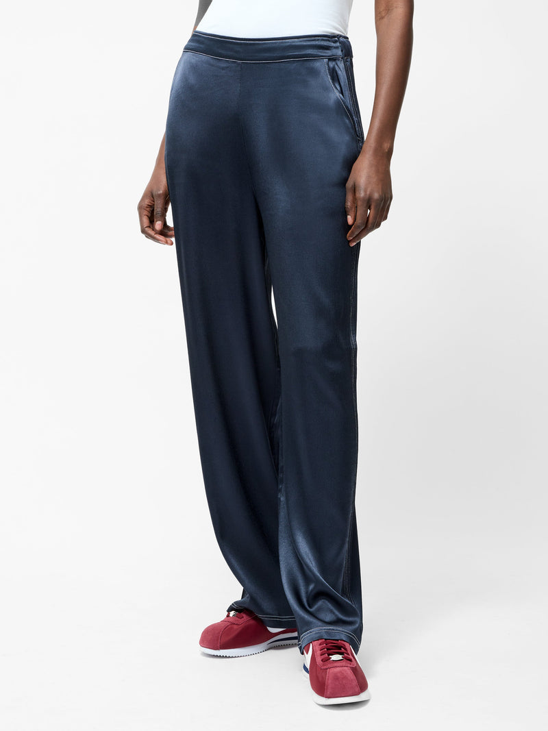 French Connection Akita Satin Stretch Wide Leg Trousers Navy