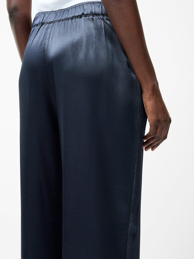 French Connection Akita Satin Stretch Wide Leg Trousers Navy
