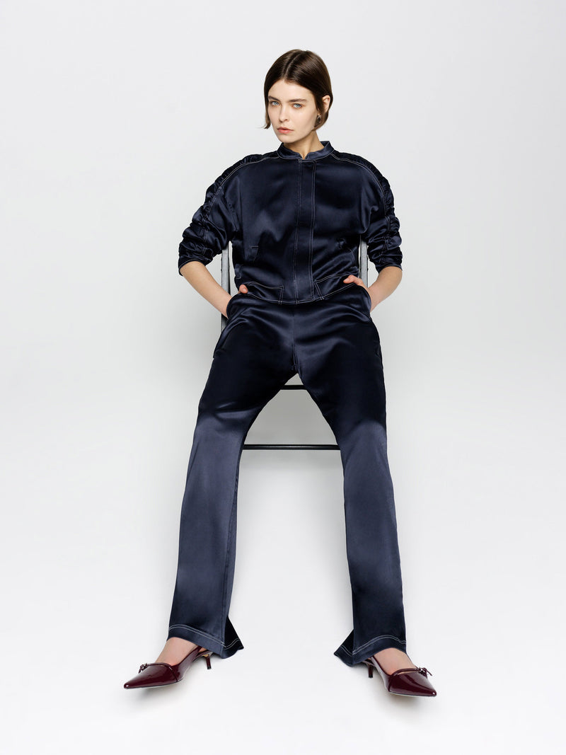 french connection Akita Satin Stretch Wide Leg Trousers Navy