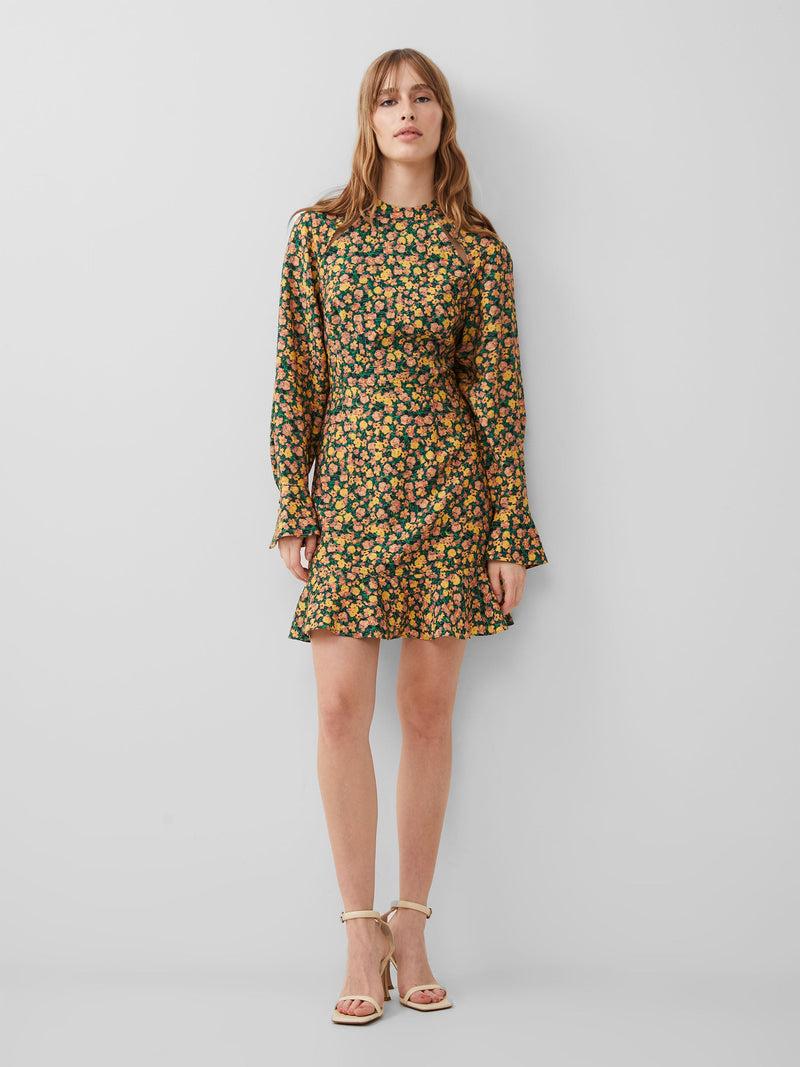 French Connection Aleezia Flavia Textured Mini Dress Forest Green Multi