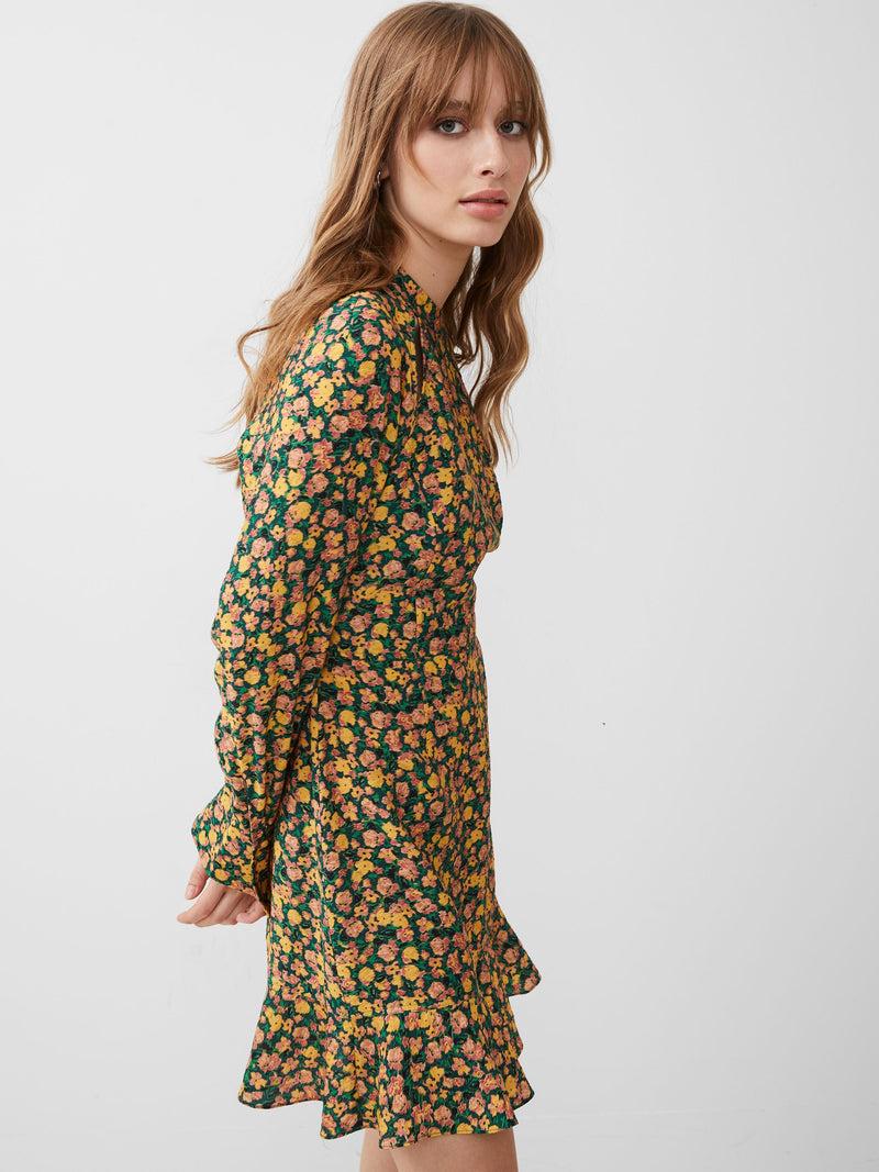 French Connection Aleezia Flavia Textured Mini Dress Forest Green Multi