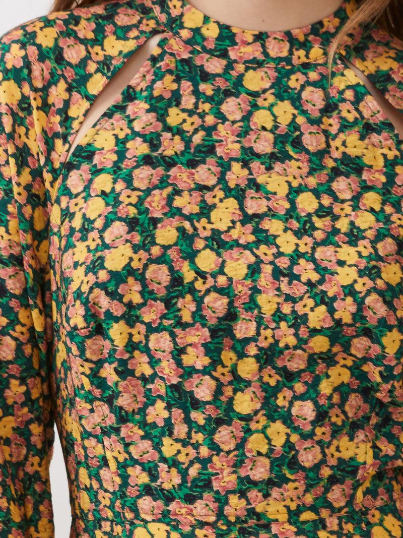 French Connection Aleezia Flavia Textured Mini Dress Forest Green Multi