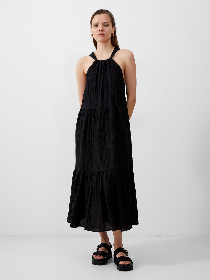 French Connection Aleska Textured Midaxi Dress Black