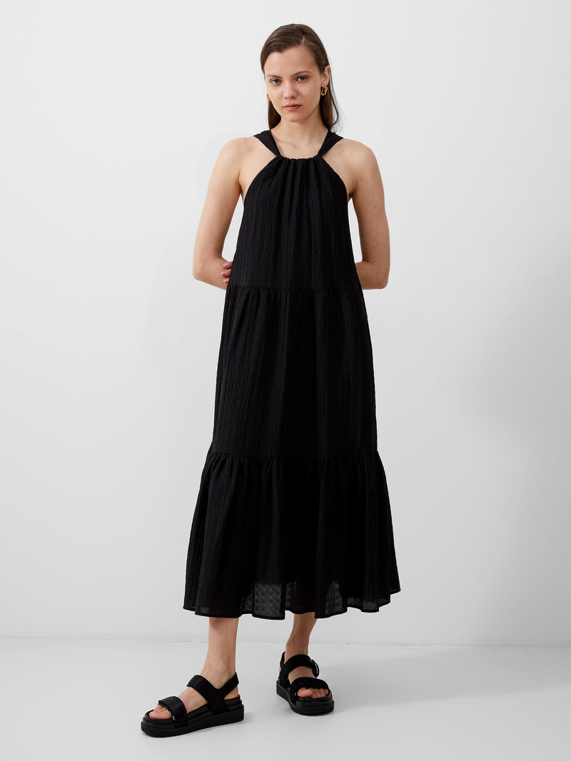 french connection Aleska Textured Midaxi Dress Black