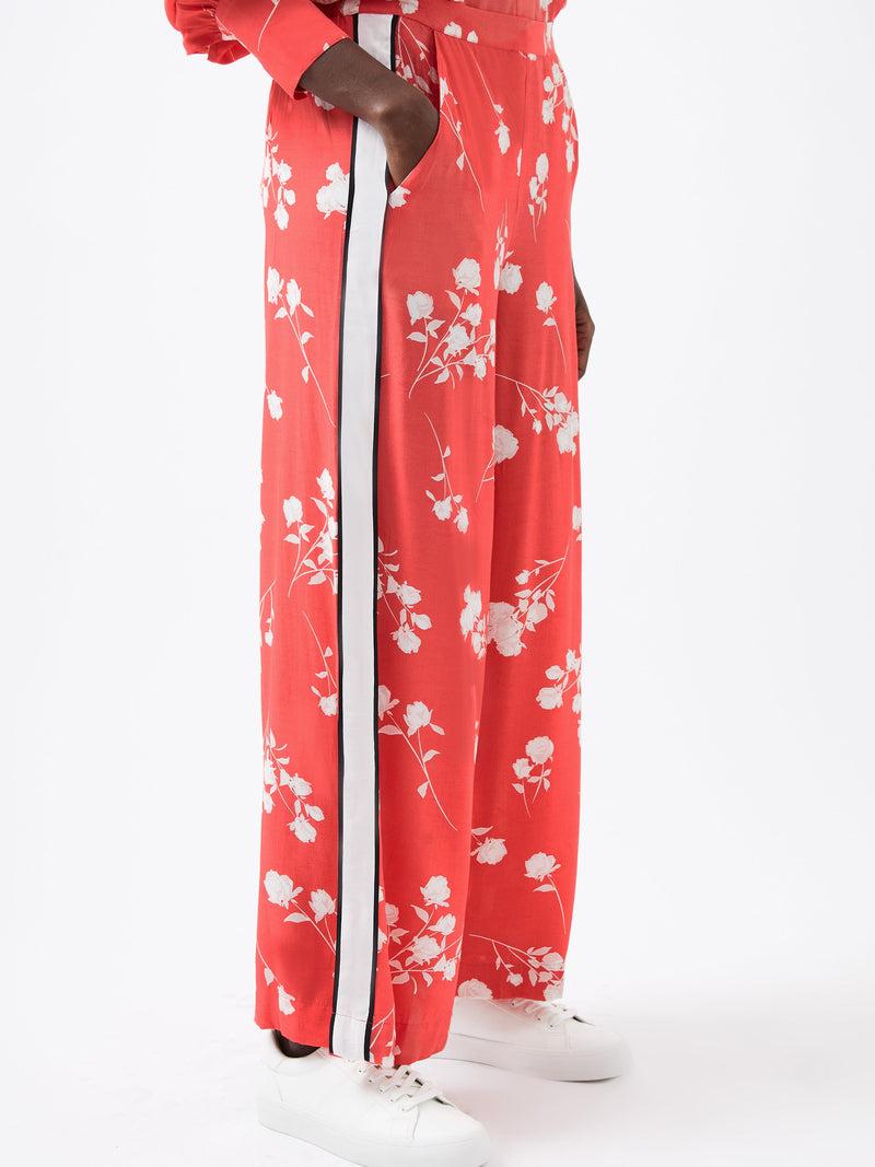 French Connection Alessandra Eco Delphine Wide Leg Trousers Cayenne Red/White