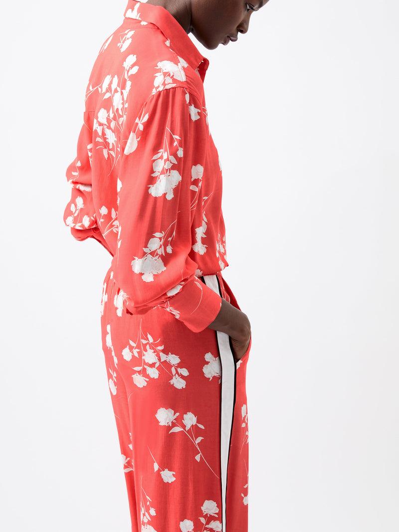 French Connection Alessandra Eco Delphine Wide Leg Trousers Cayenne Red/White