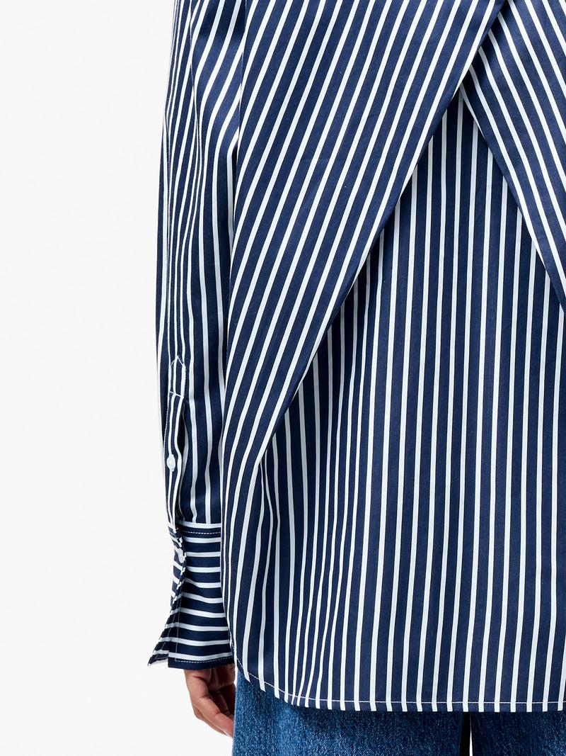 French Connection Alexis Cotton Angled Yoke Striped Shirt Marine/Summer White