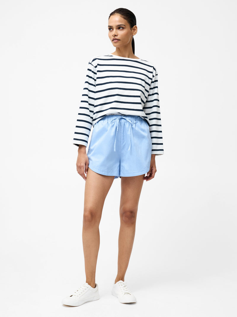 french connection Alexis Cotton Drawstring Shorts Oxford Blue