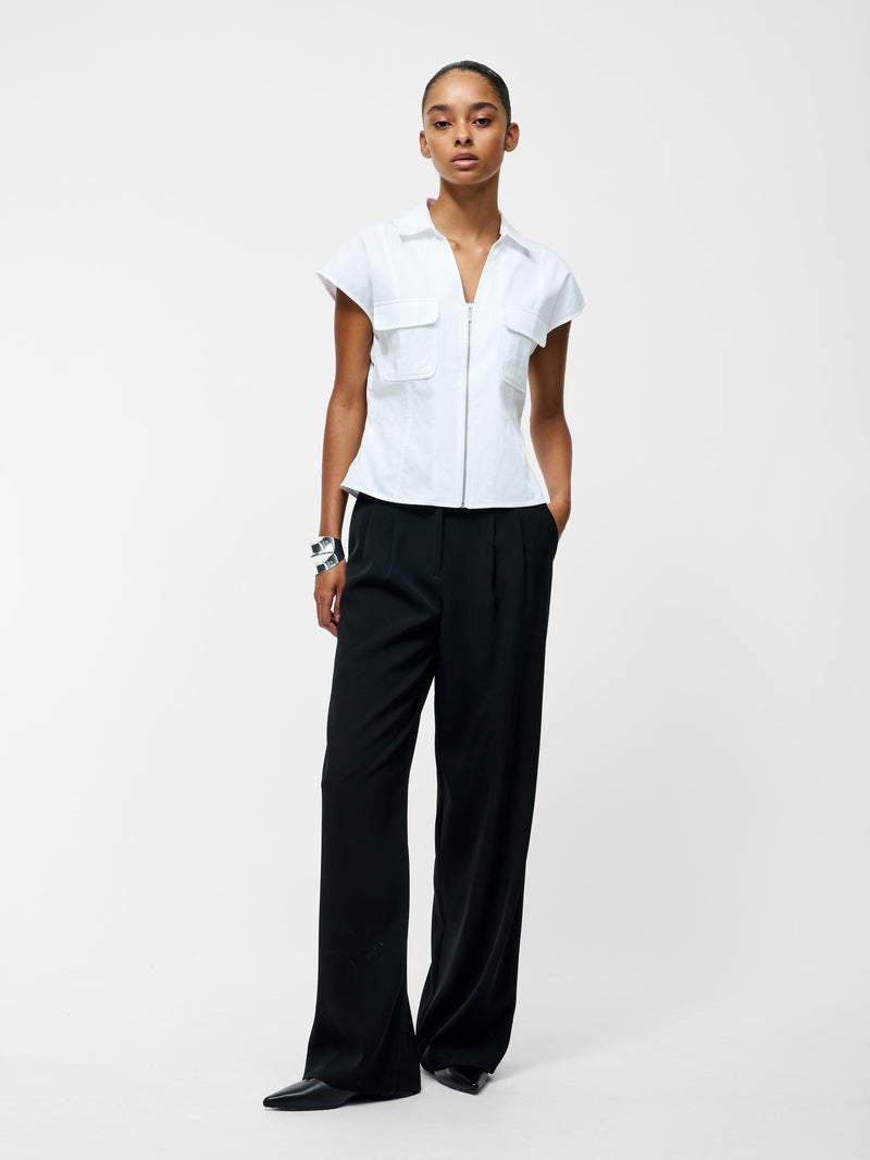 French Connection Alexis Cotton Front Zip Top Linen White