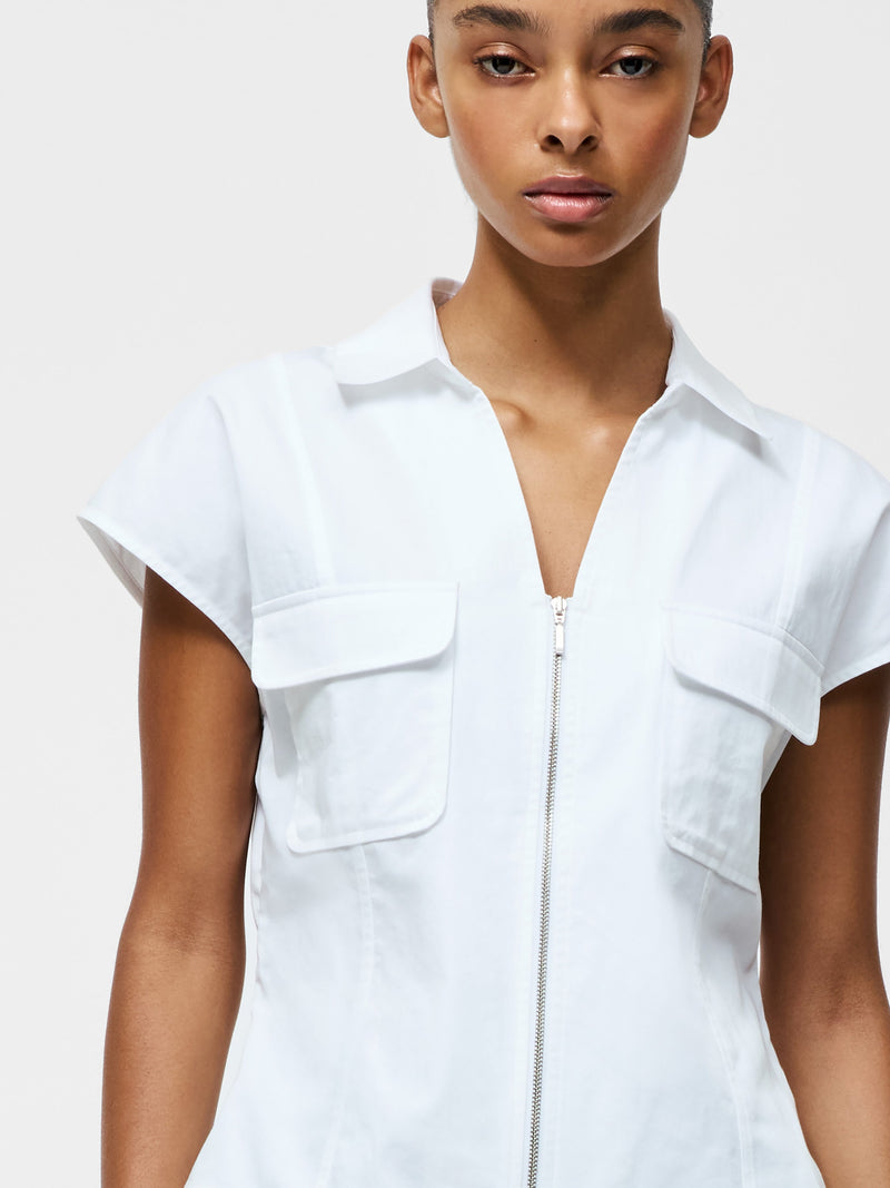 French Connection Alexis Cotton Front Zip Top Linen White