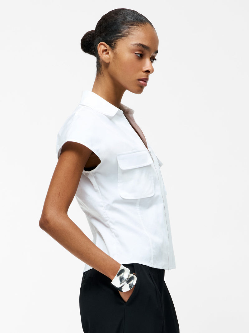 French Connection Alexis Cotton Front Zip Top Linen White