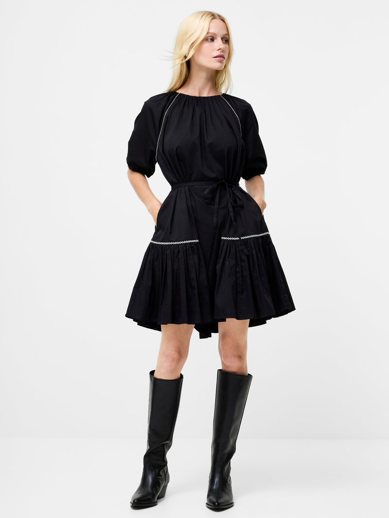 French Connection Alexis Cotton Pleated Mini Dress Black