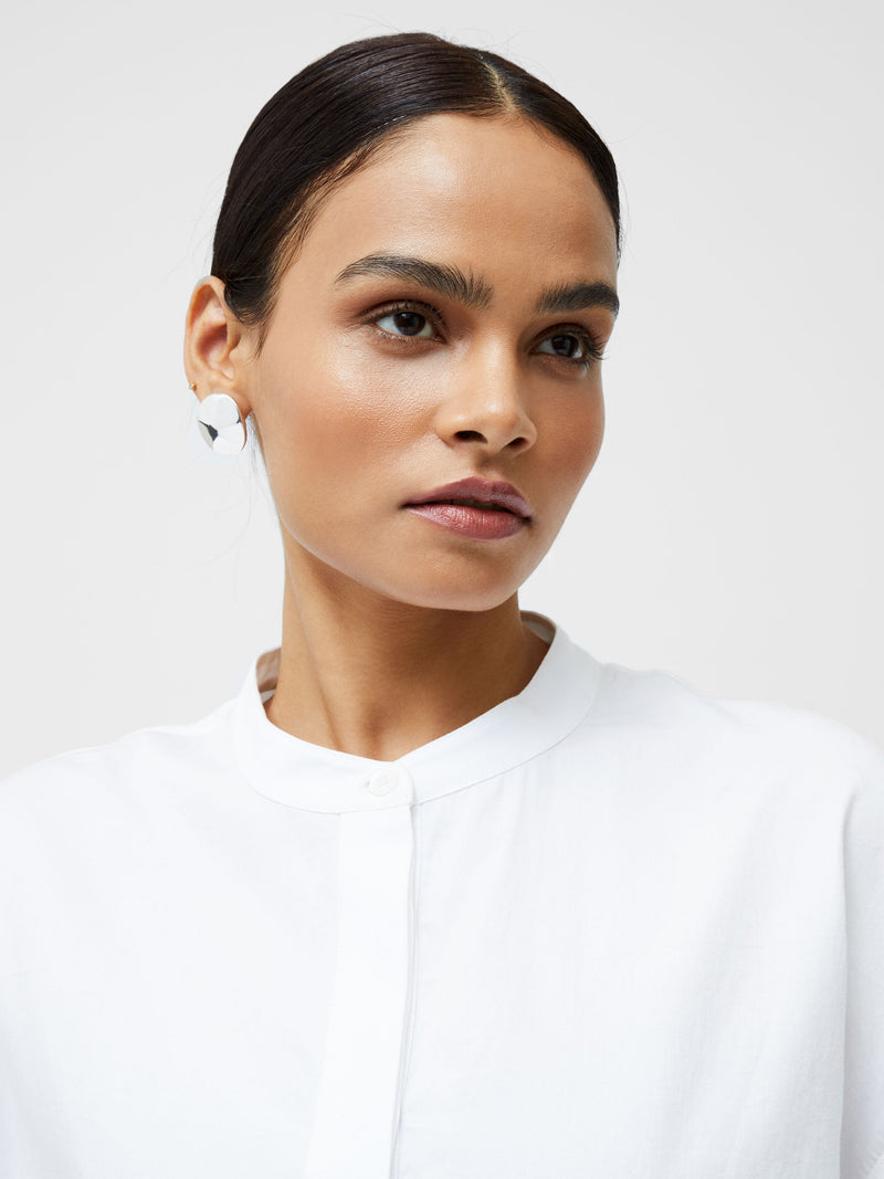 French Connection Alexis Cotton Sheer Sleeve Shirt Linen White
