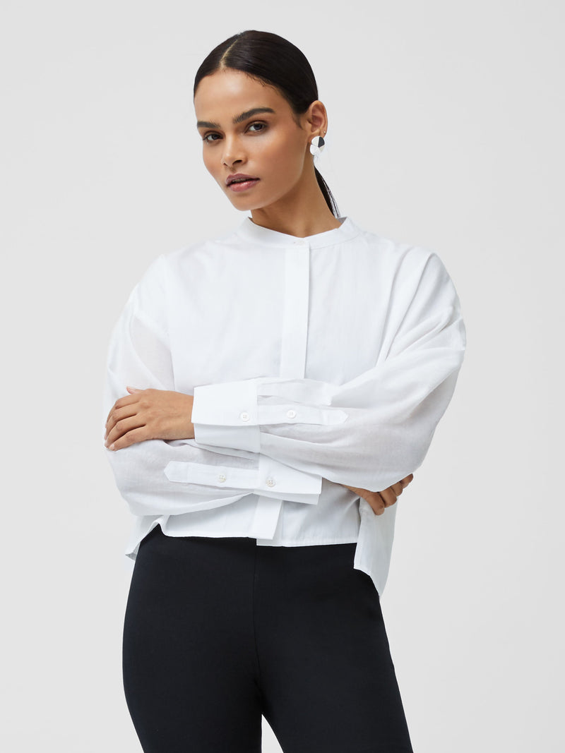 French Connection Alexis Cotton Sheer Sleeve Shirt Linen White