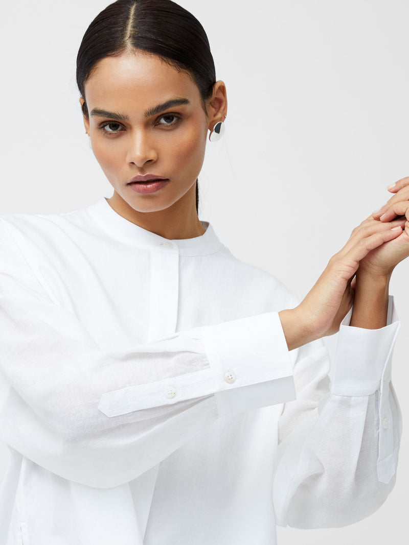 french connection Alexis Cotton Sheer Sleeve Shirt Linen White