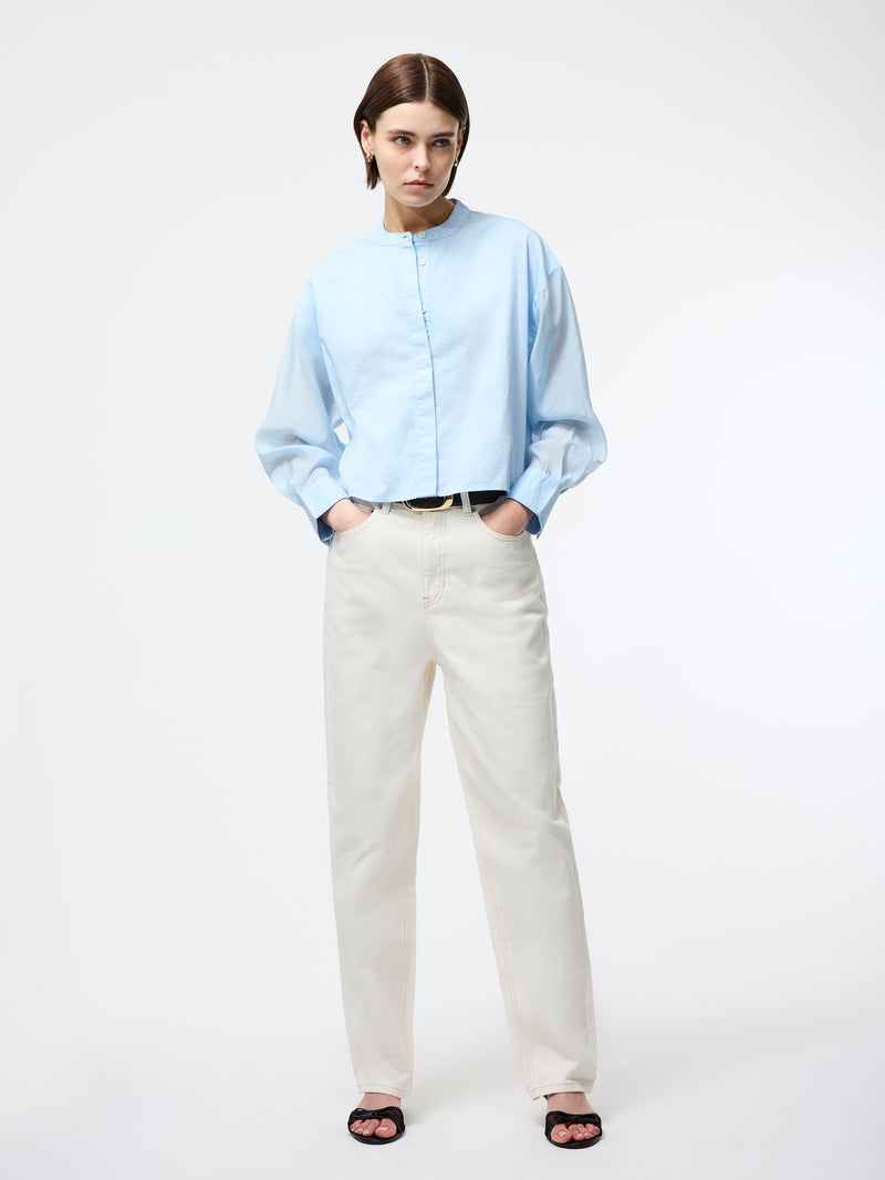 French Connection Alexis Cotton Sheer Sleeve Shirt Sky Blue