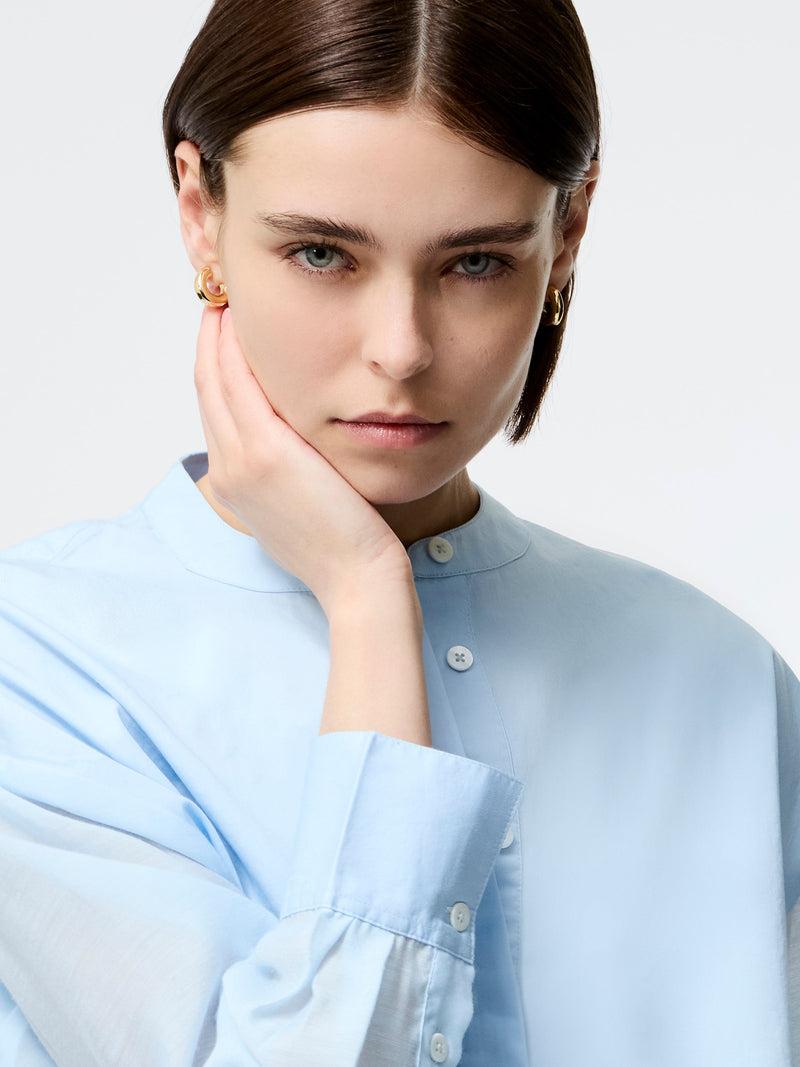 French Connection Alexis Cotton Sheer Sleeve Shirt Sky Blue