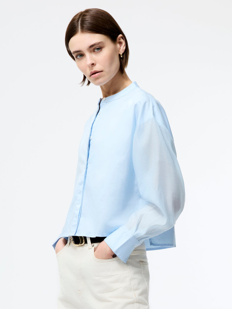 french connection Alexis Cotton Sheer Sleeve Shirt Sky Blue