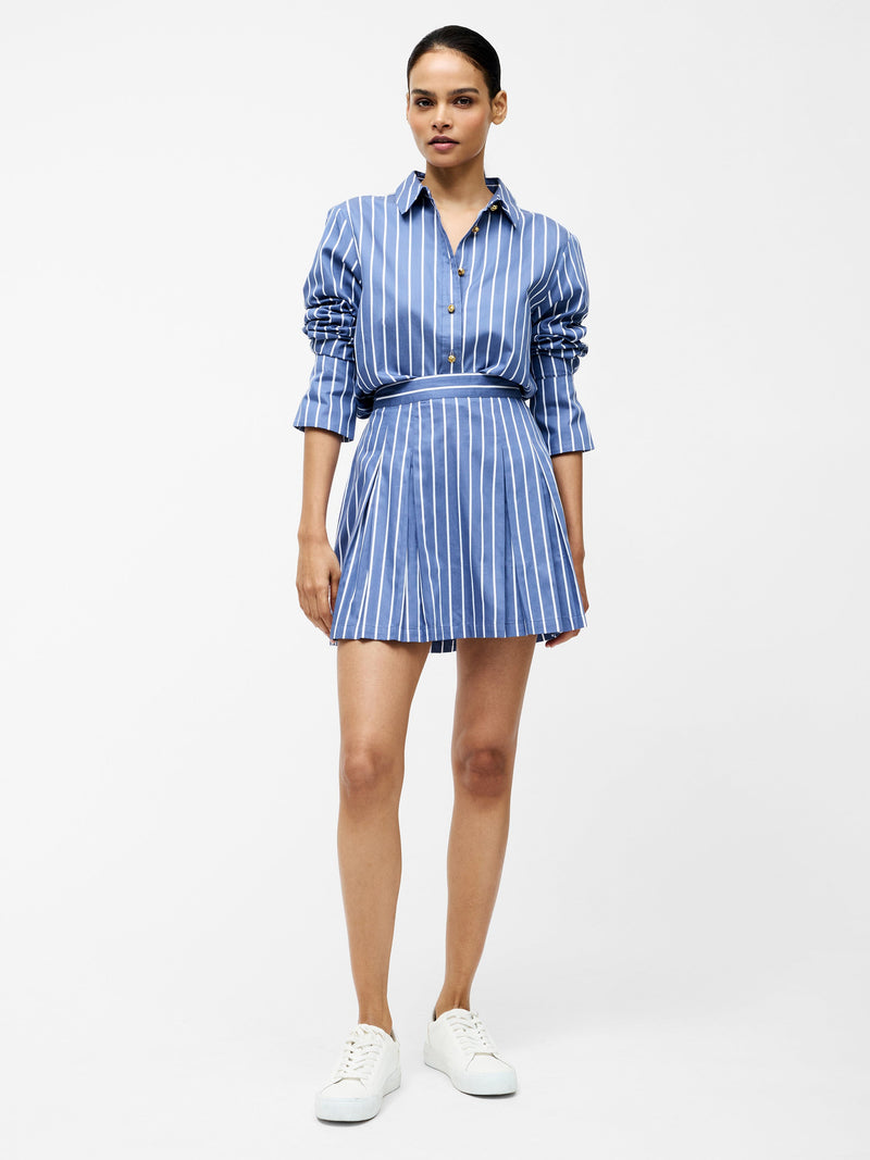 French Connection Alexis Cotton Stripe Pleated Mini Skirt Navy/White