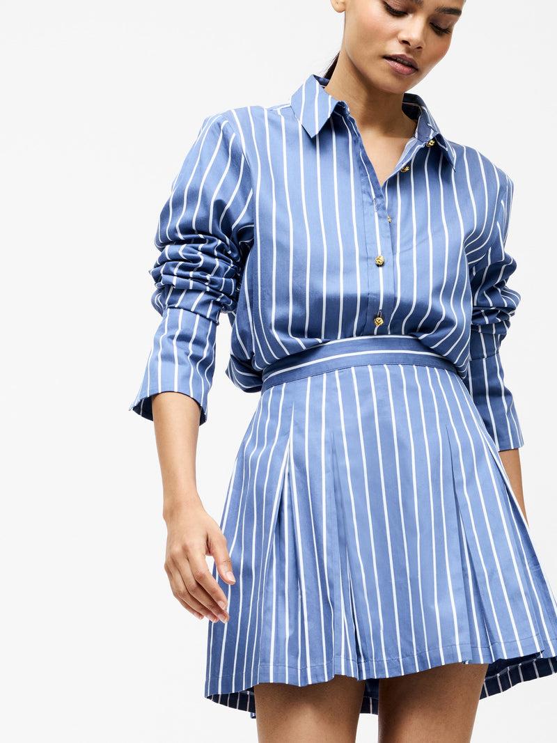 french connection Alexis Cotton Stripe Pleated Mini Skirt Navy/White