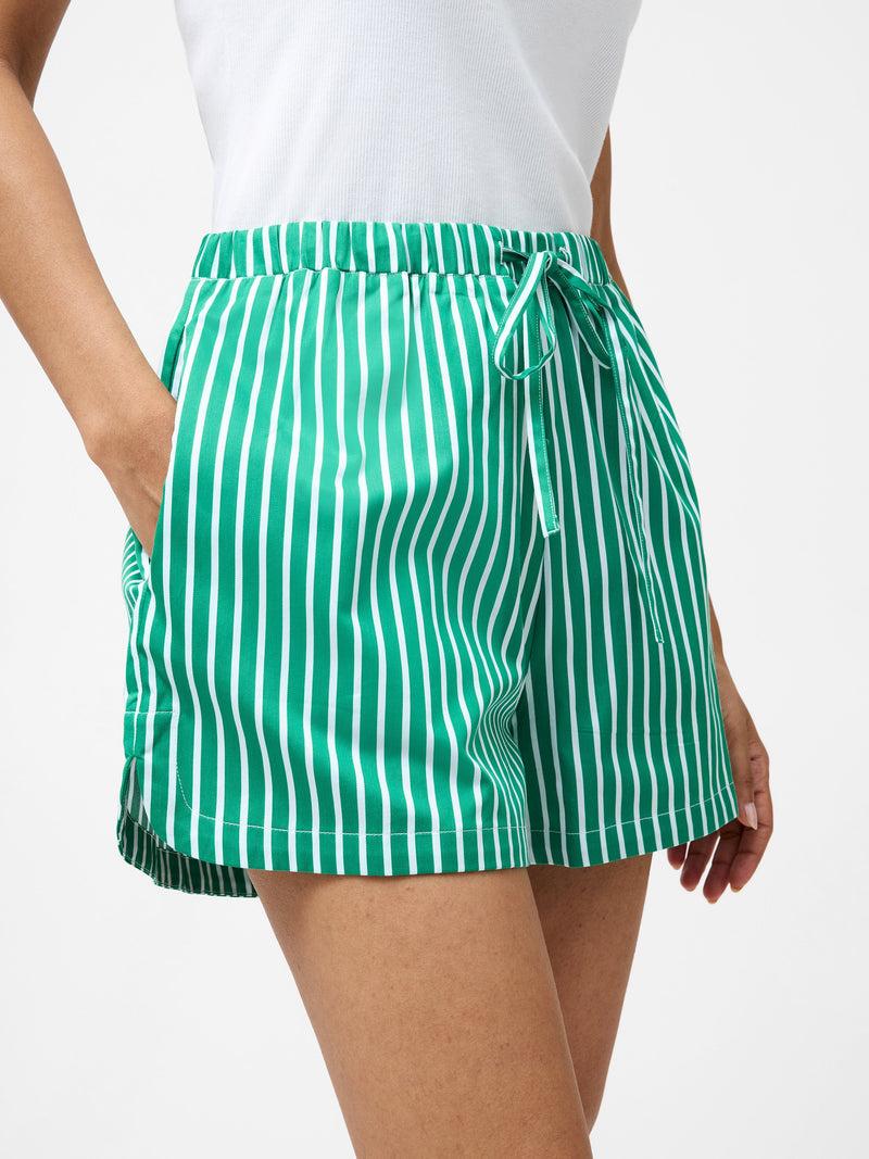 French Connection Alexis Cotton Striped Drawstring Shorts Green/Summer White
