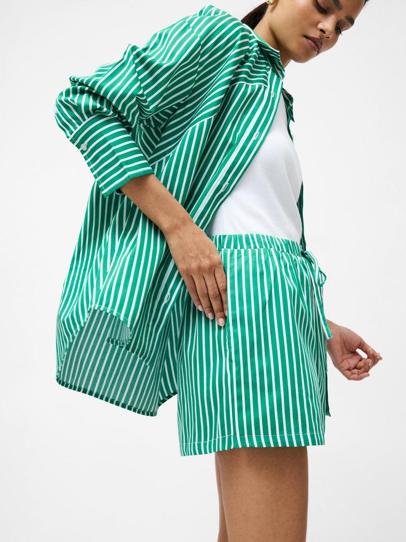 french connection Alexis Cotton Striped Drawstring Shorts Green/Summer White