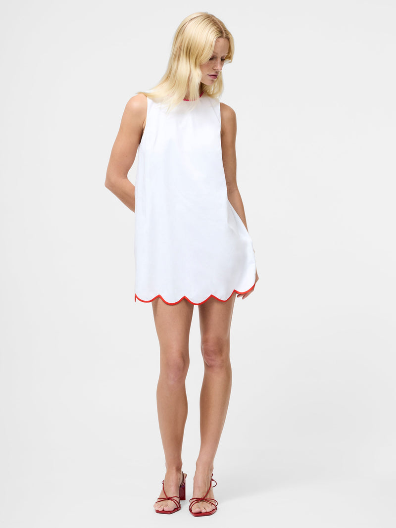 French Connection Alexis Poplin Scallop Hem Mini Dress Sum White/Orng/Pink