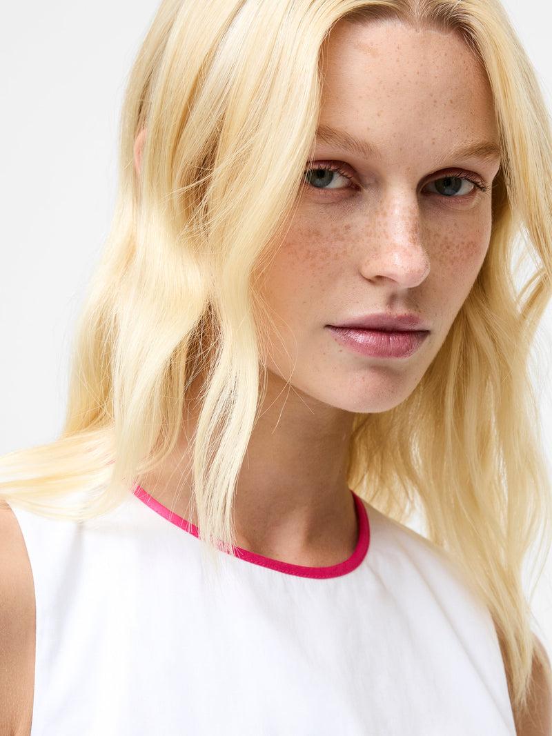 French Connection Alexis Poplin Scallop Hem Mini Dress Sum White/Orng/Pink