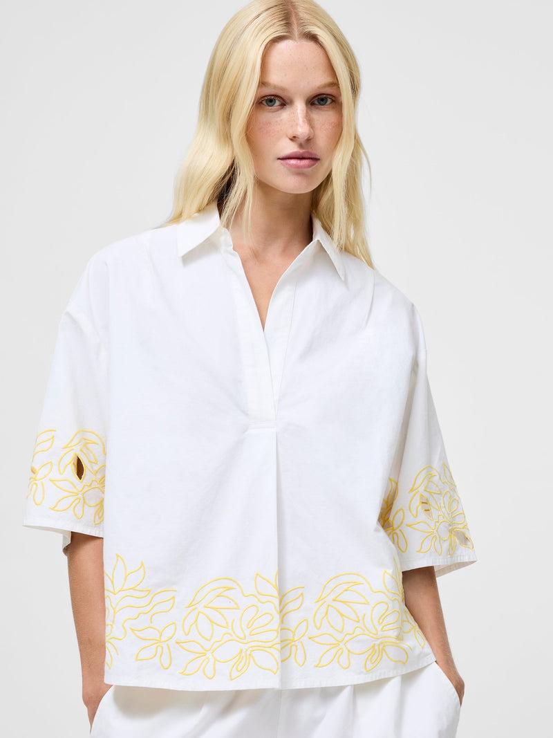 French Connection Alissa Cotton Popover Shirt Linen White/Butter Y