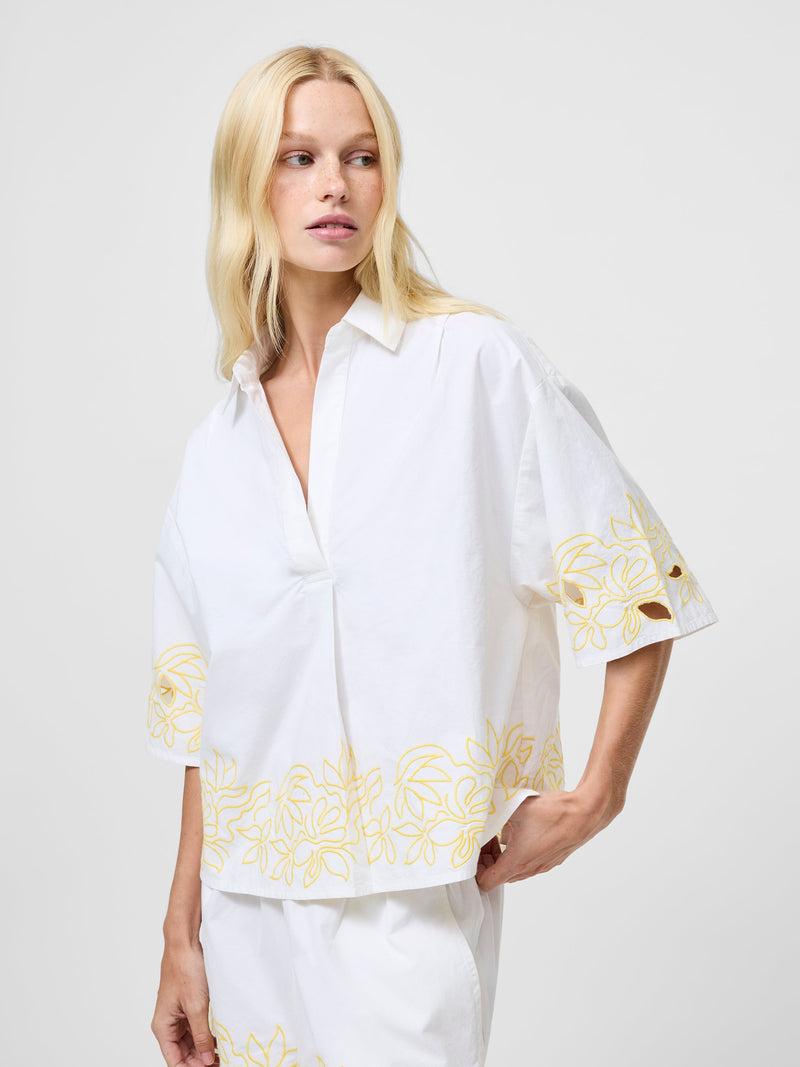 french connection Alissa Cotton Popover Shirt Linen White/Butter Y