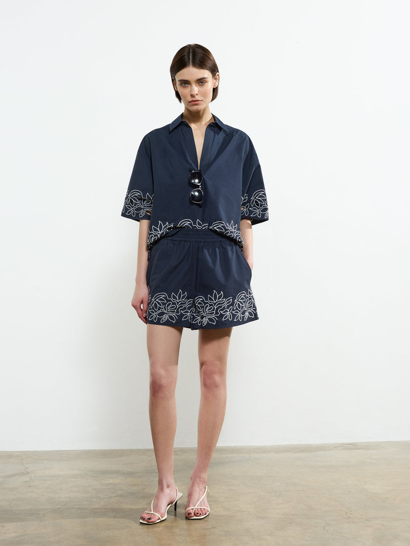 French Connection Alissa Cotton Popover Shirt Navy/White