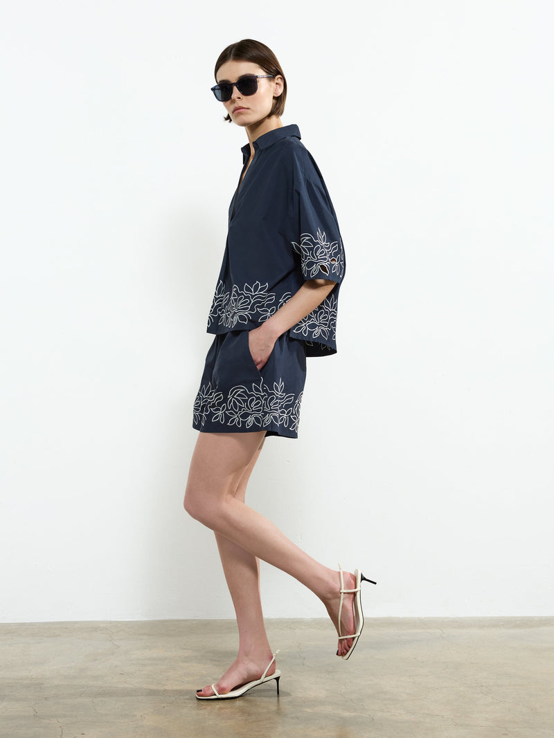 french connection Alissa Cotton Popover Shirt Navy/White