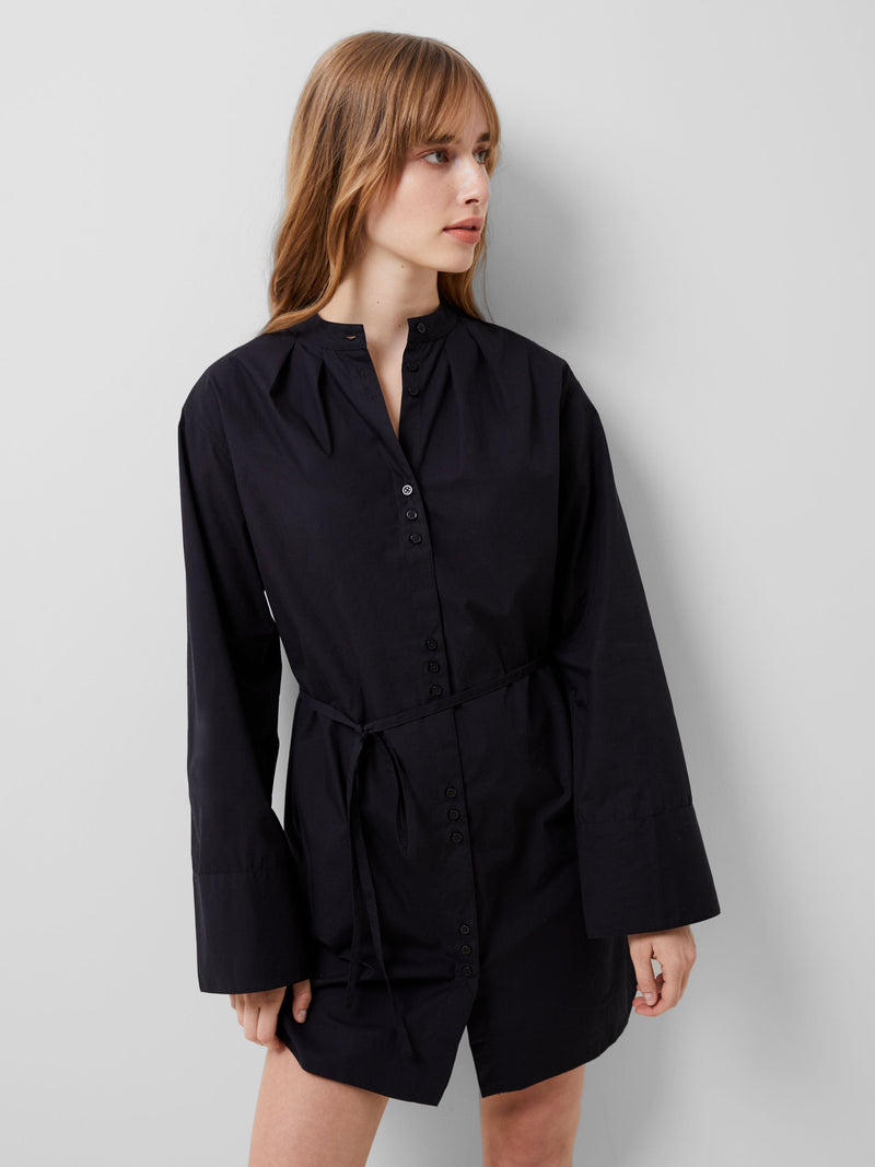 french connection Alissa Cotton Wide Sleeve Shirt Dress Blackout
