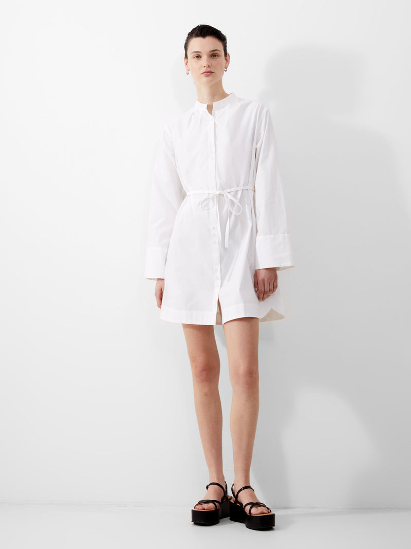 french connection Alissa Cotton Wide Sleeve Shirt Dress Linen White
