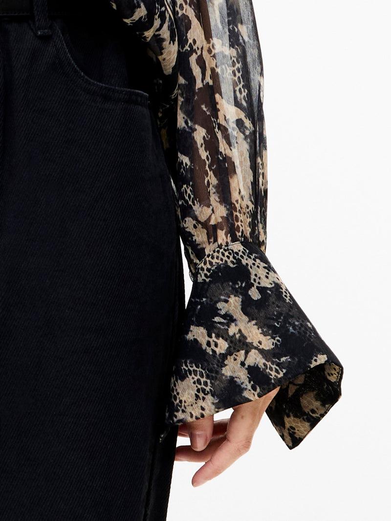 French Connection Amelia Hallie Crinkle Tie Neck Blouse Black Multi