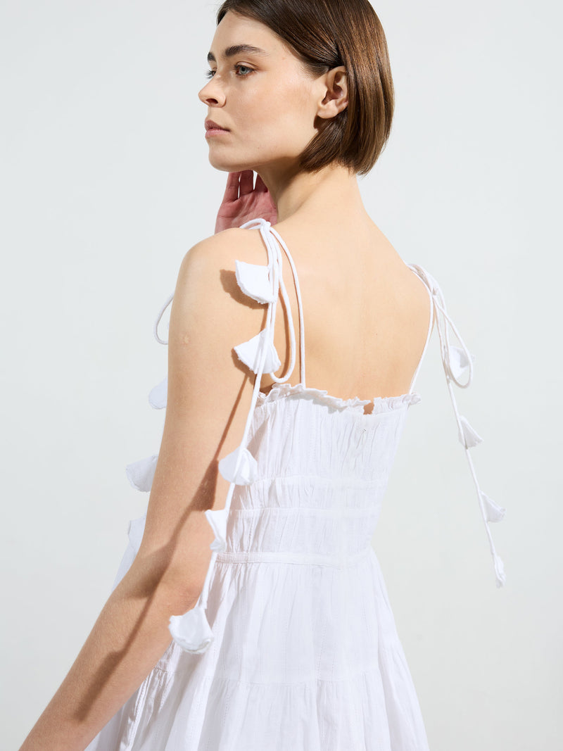French Connection Amra Cotton Gathered Mini Dress Linen White
